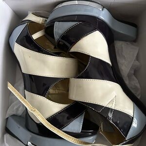 Dark blue & light blue with white wedge heel very sophisticated and very sexy